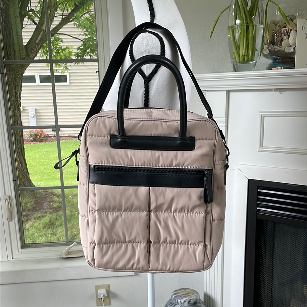 Stylish Beige and Black Quilted Tote Bag